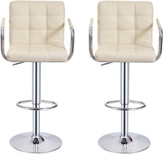 Set of 2 Beige Adjustable Swivel Bar Stools with Armrests & PU Leather
