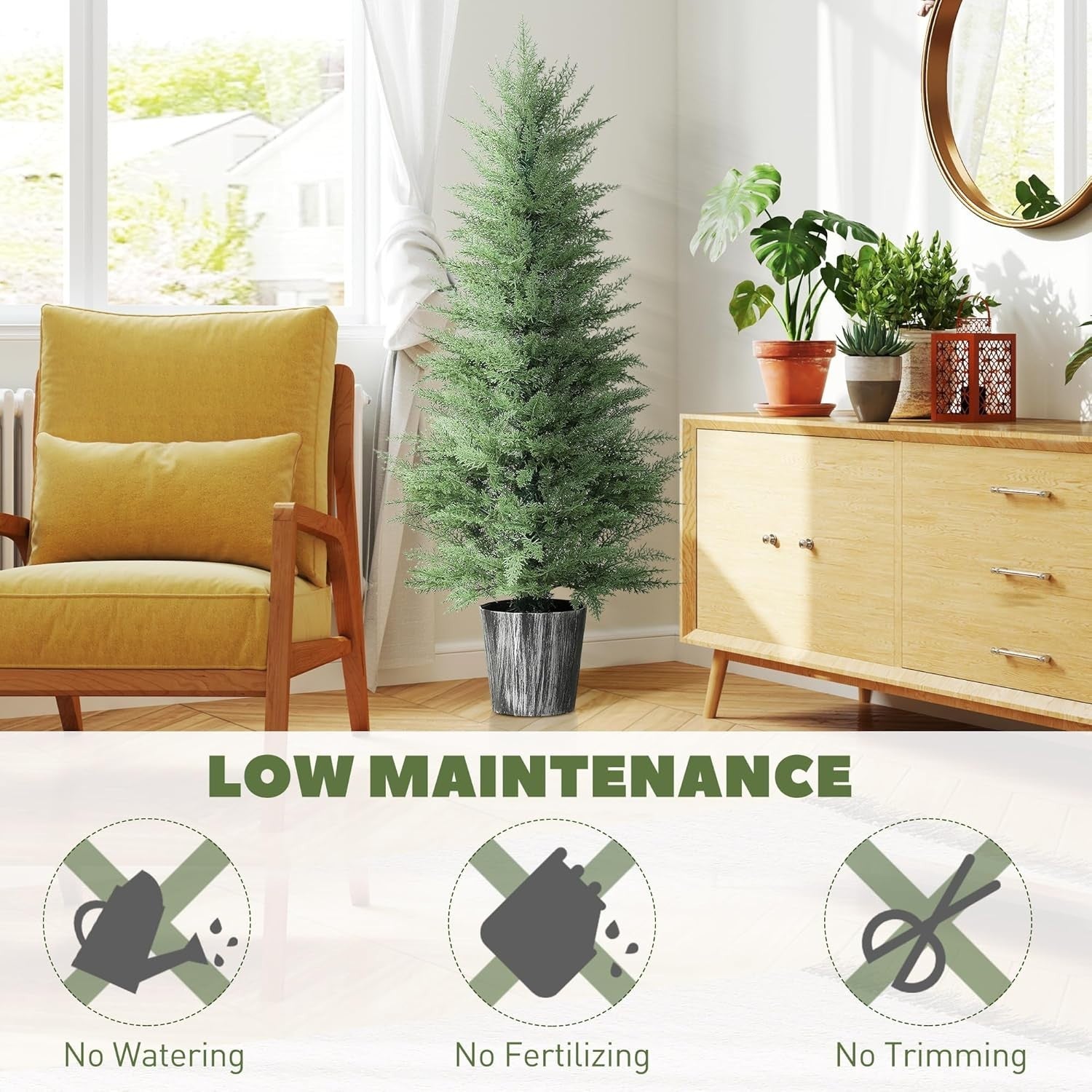 Set of 2 135cm Artificial Cypress Trees UV Resistant Faux Plants w/ Pots Decor