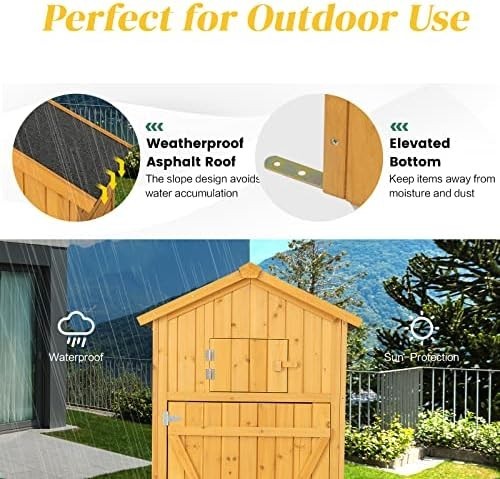 Fir Wood Garden Shed 75x50x180cm Outdoor Tool Storage Cabinet with Roof Hatch