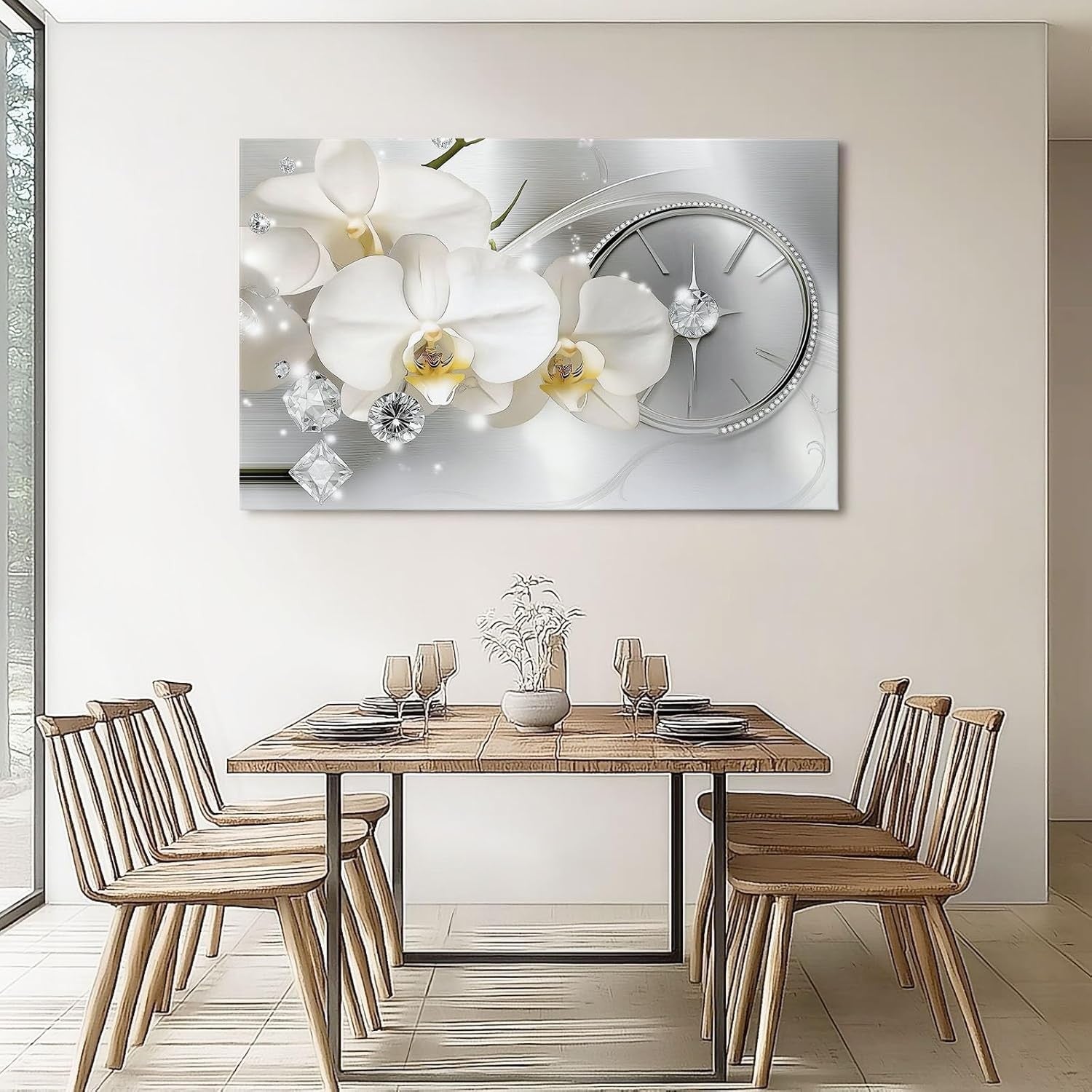 Large White Silver Orchid Canvas Wall Art Luxury Print 76x51cm