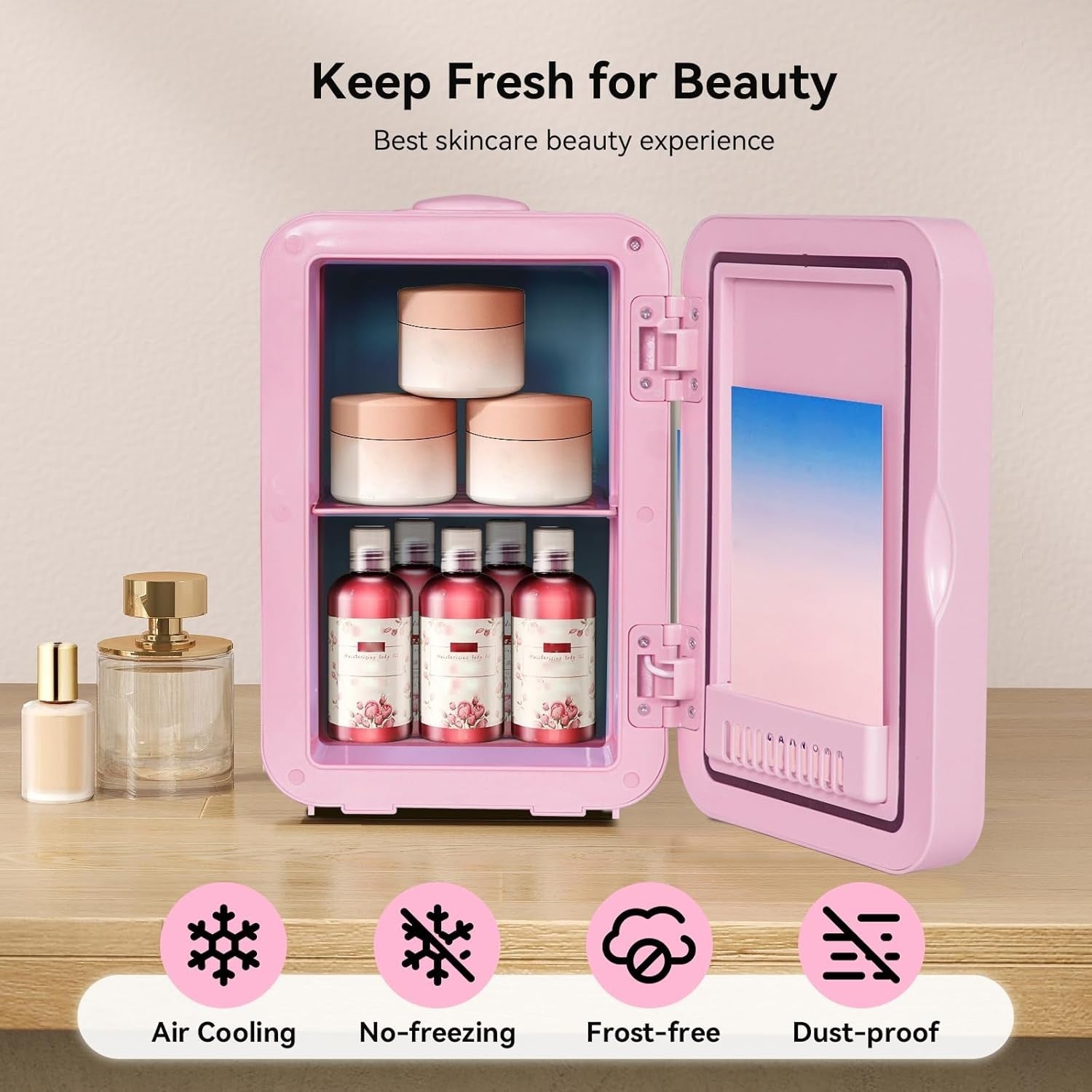 8L Mini Fridge Portable Cooler & Warmer LED Mirror AC/DC Pink