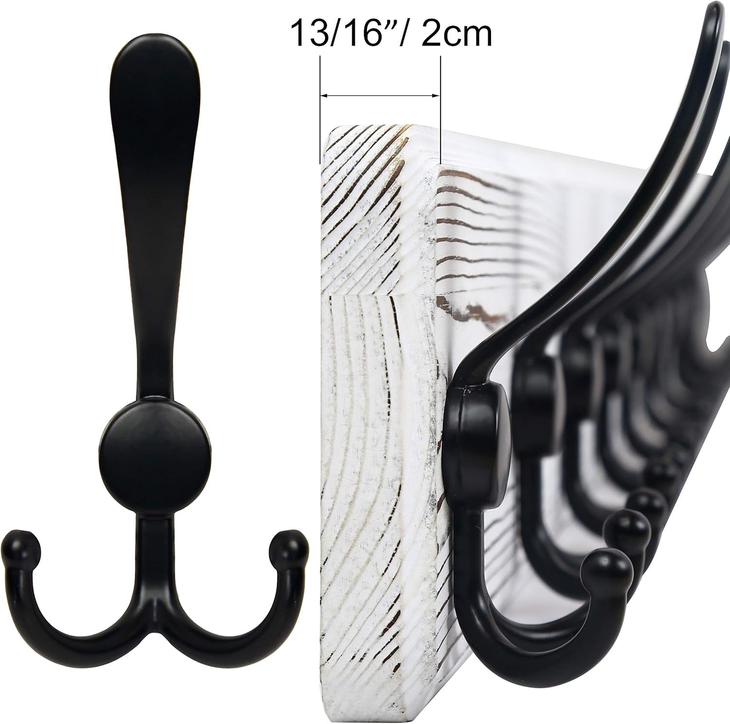 Set of 2 White Wooden Wall Coat Racks | Rustic 5 Triple Hooks Heavy Duty Organiz