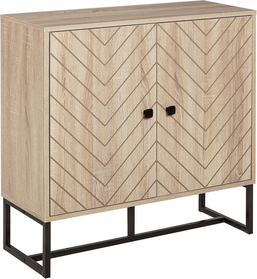Modern Storage Cabinet with Adjustable Shelf Metal Base 2 Door Sideboard