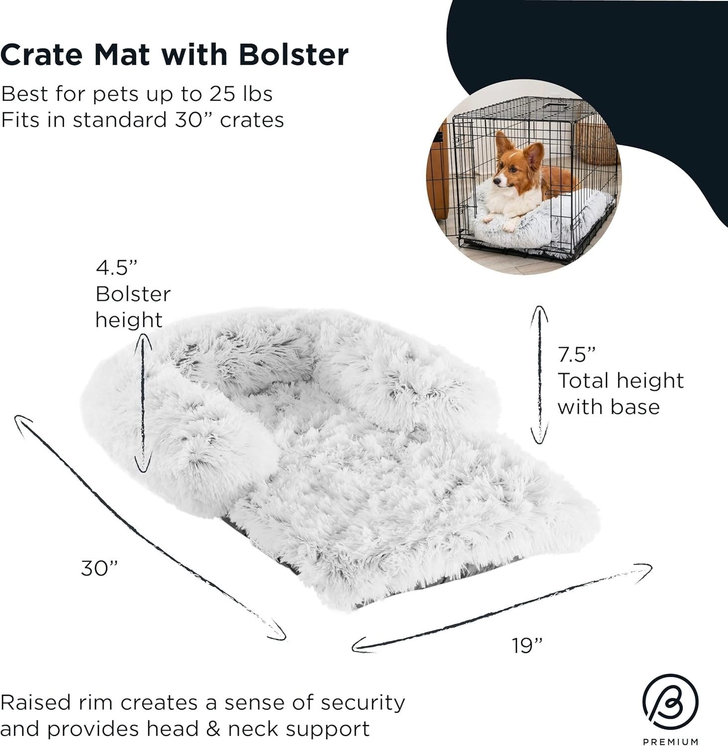 Orthopedic Dog Bed 30" Crate Pad Washable Bolster Waterproof