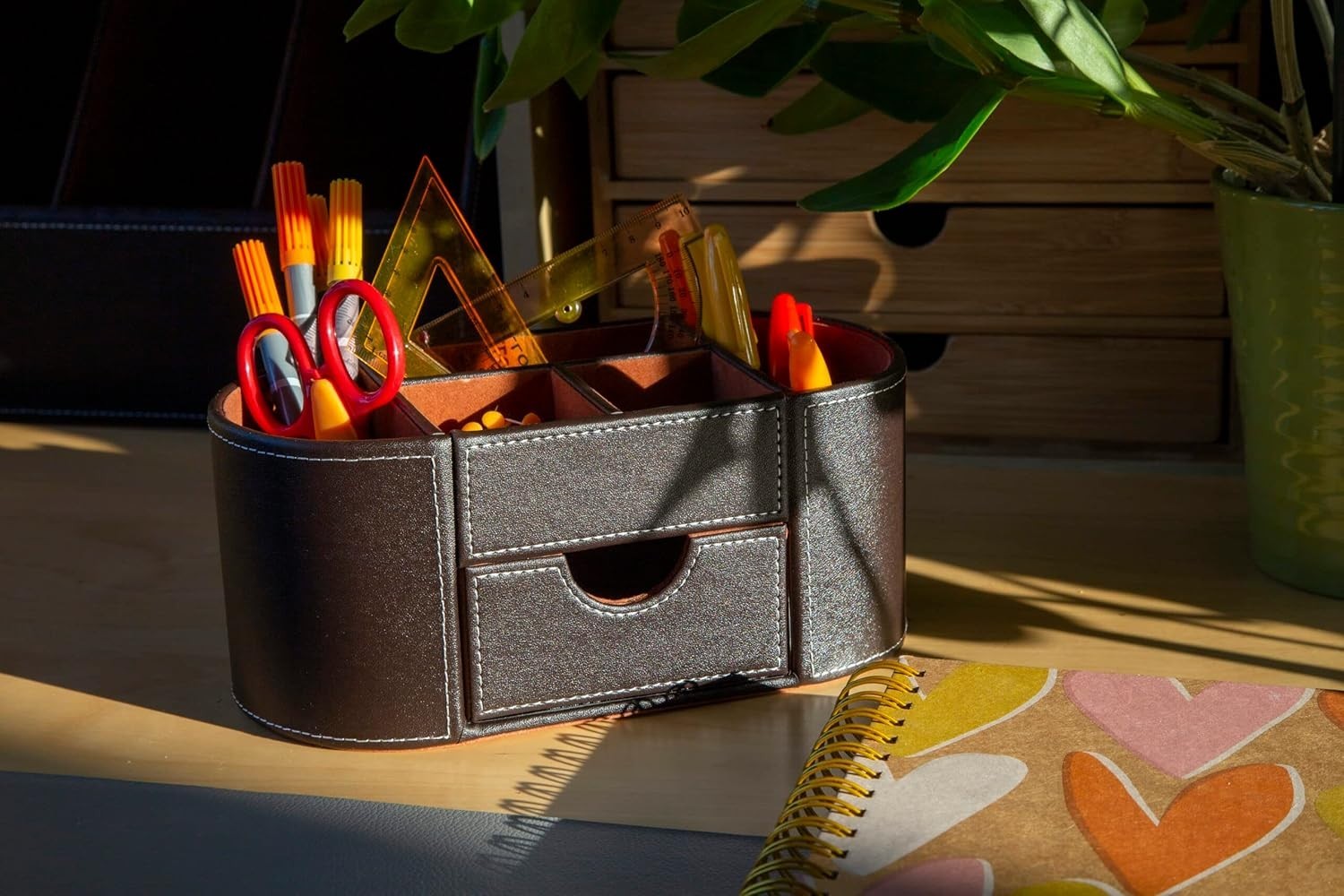 Faux Leather Desk Organiser 6 Compartments Drawer Office Tidy 3-Pack