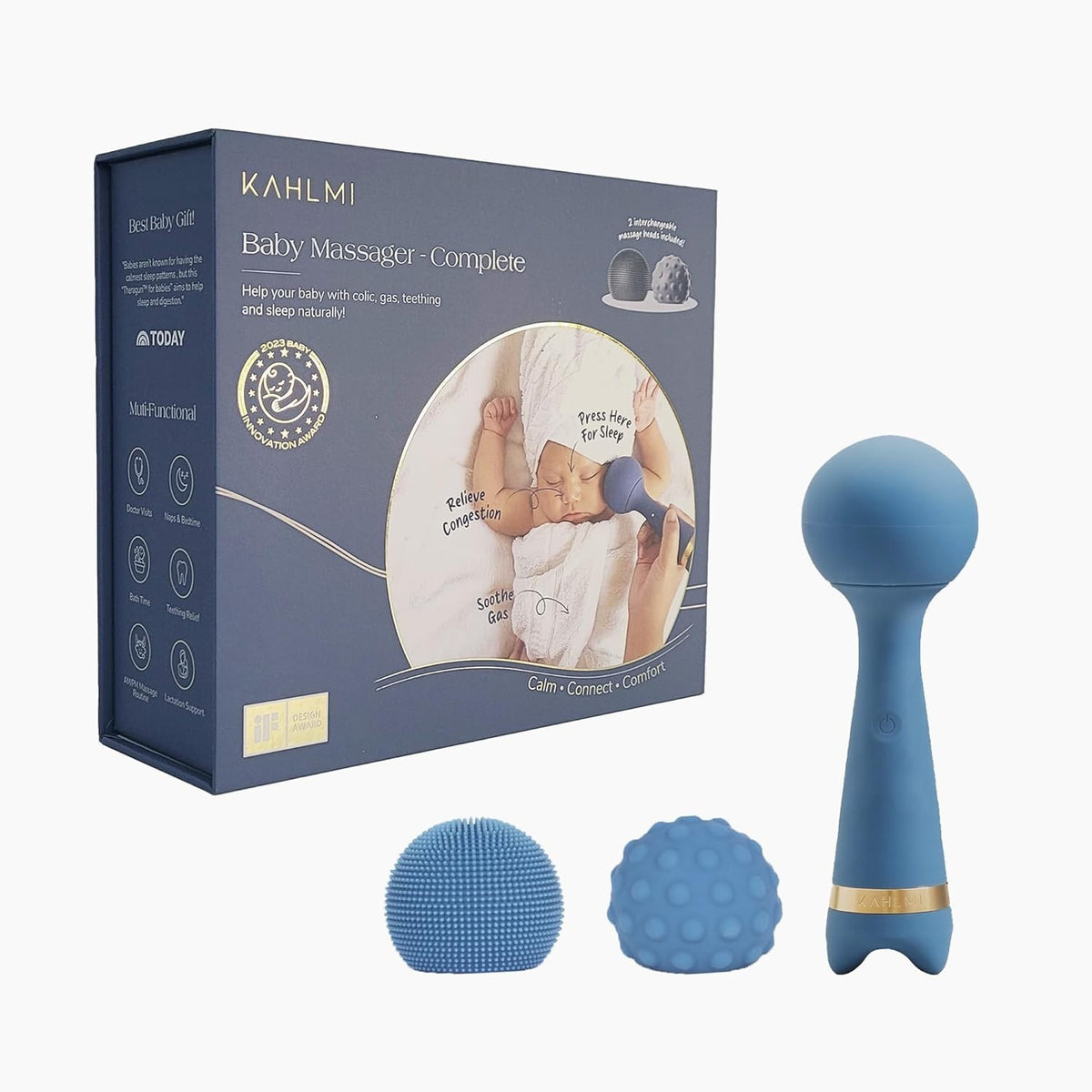 Baby Massager for Colic, Gas Relief & Sleep Aid - Silicone Soother with 3 Heads