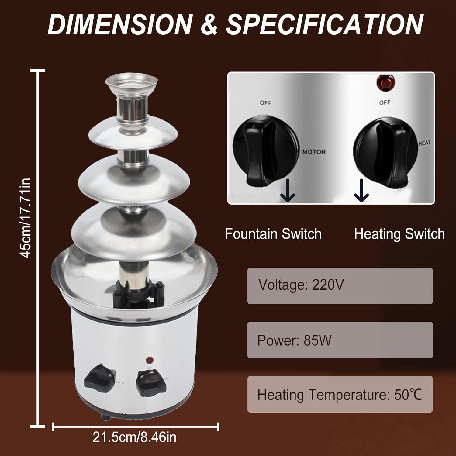 4 Tier Chocolate Fountain Machine Electric Fondue Set 220V UK Plug
