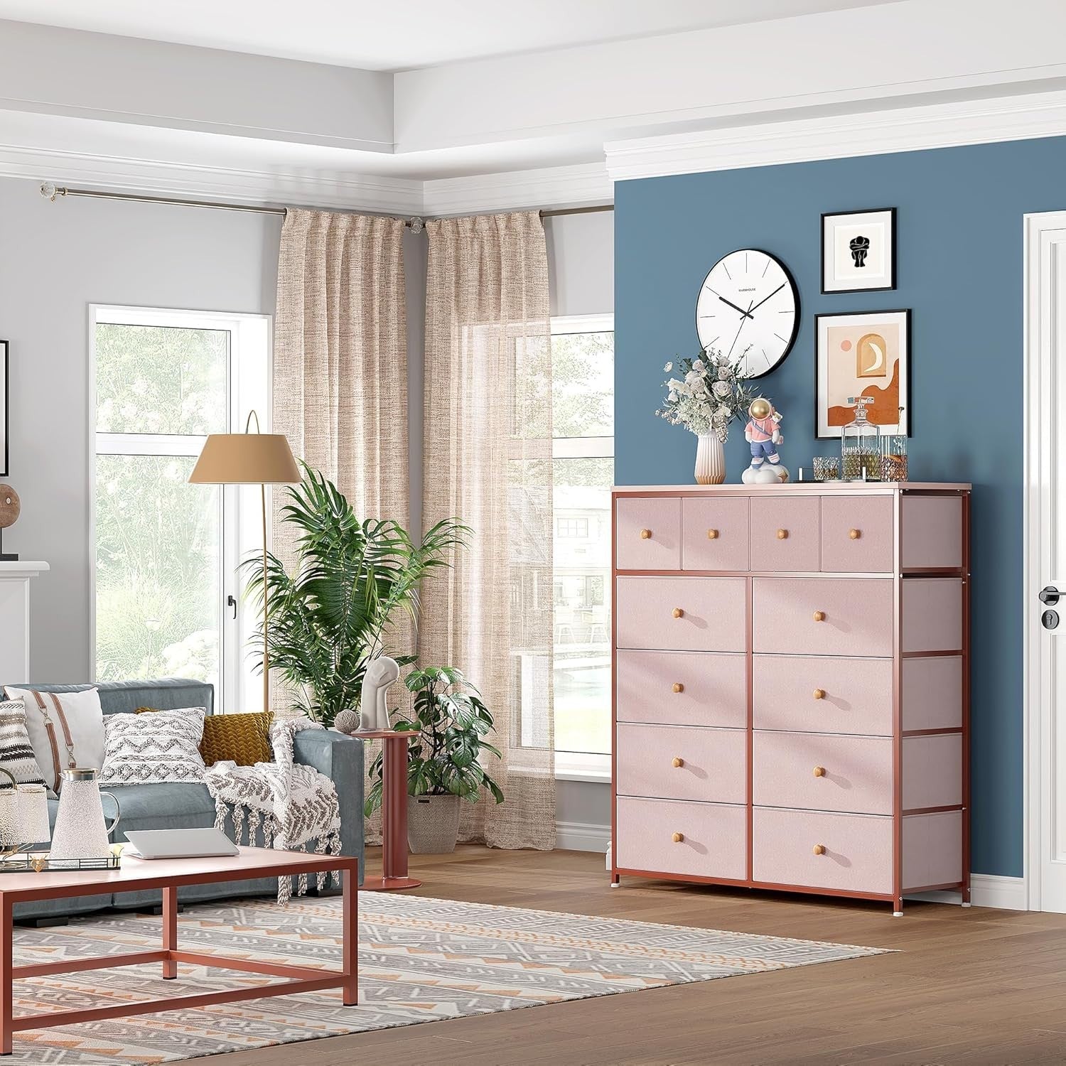Pink 12 Drawer Tall Chest of Drawers Storage Unit for Bedroom Nursery