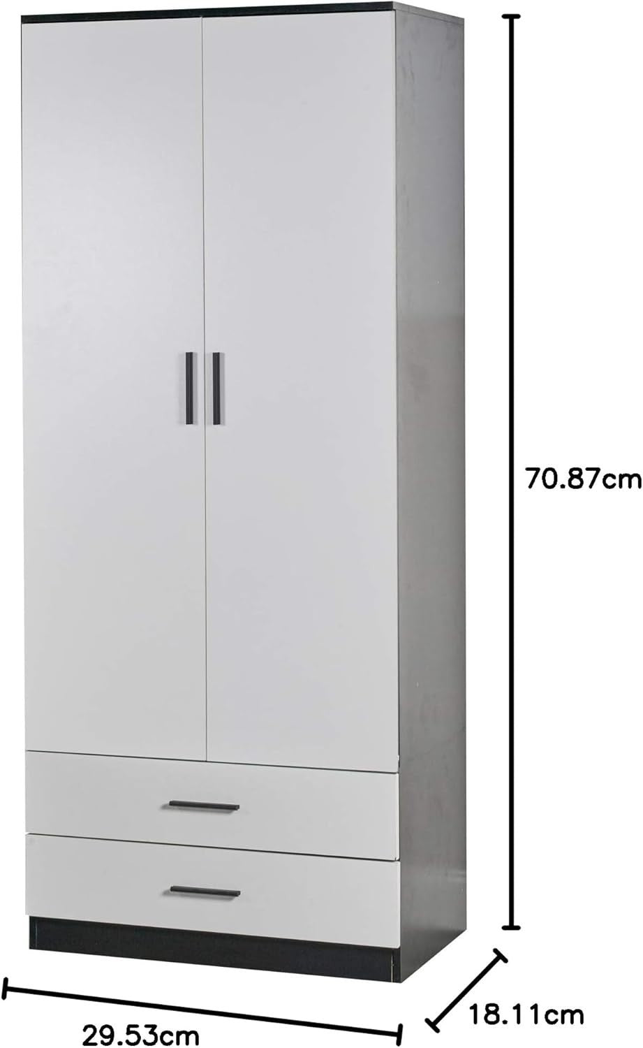 Modern White Black Wardrobe 2 Door 2 Drawer Rail Slim Bedroom Storage