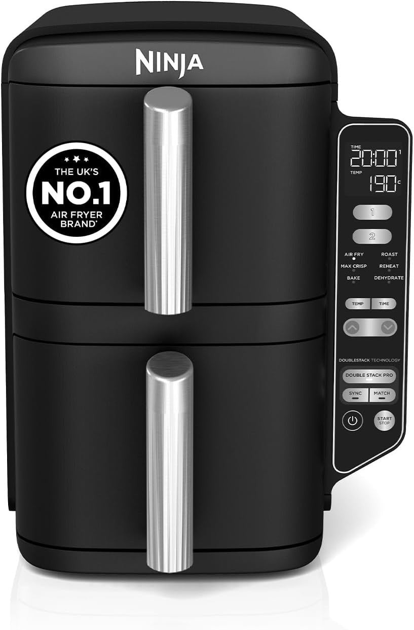 Vertical Double Stack Air Fryer 7.6L Dual Drawer 4 Level Space Saving