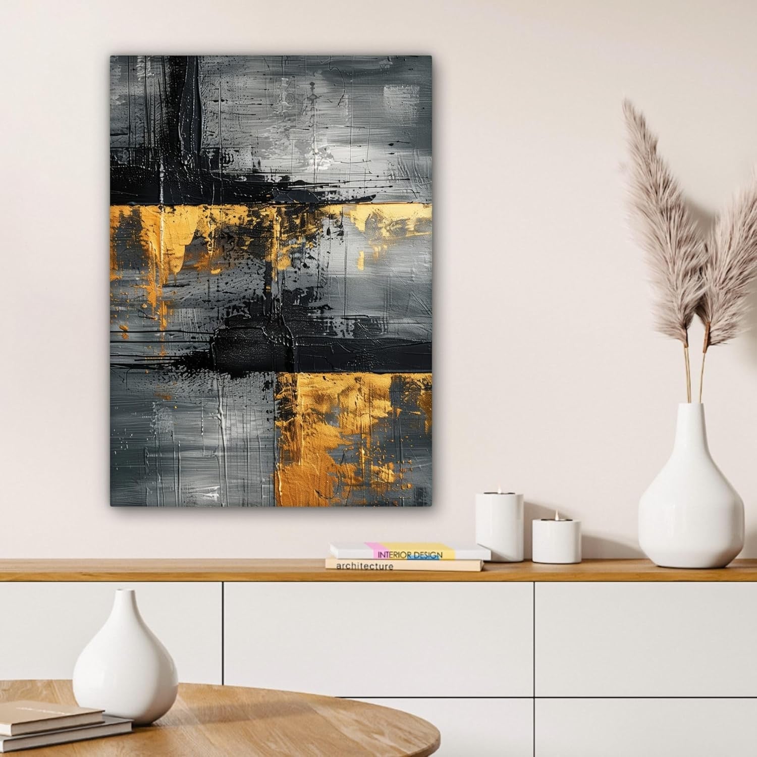Gold Black Luxury Canvas Wall Art 50x70cm Framed Modern