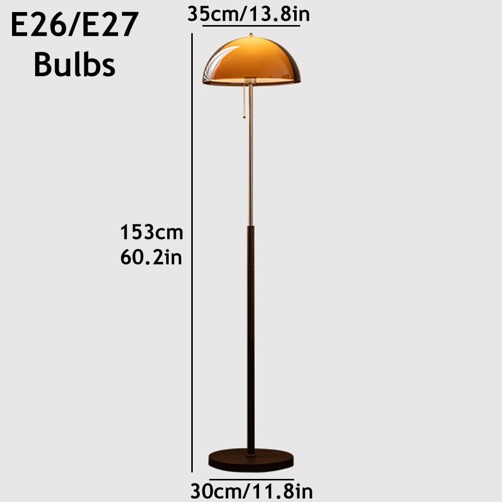 Wabi Sabi Wood Floor Lamp Orange Acrylic Shade 60in Dimmable Standing Light