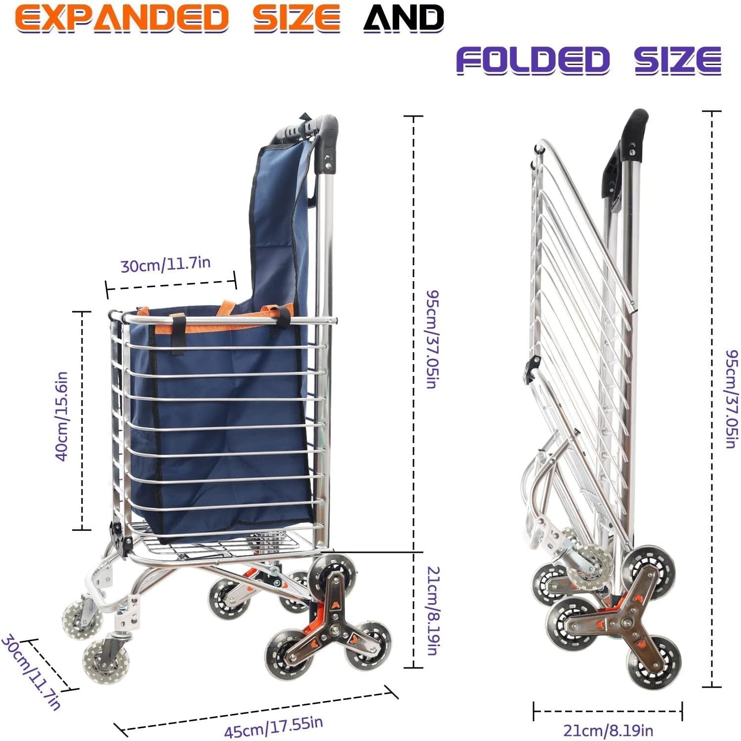 8 Wheel Stair Climbing Shopping Trolley | Foldable Push Cart | Large Capacity
