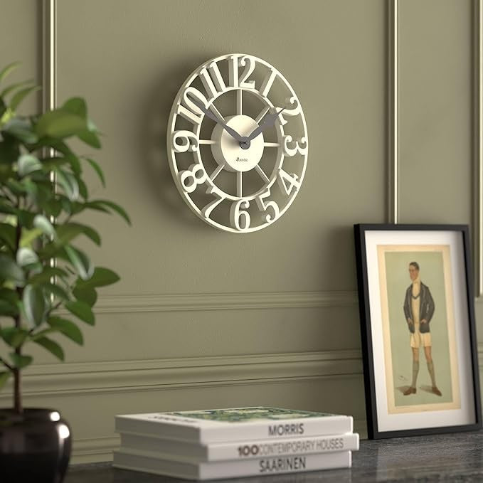 30cm White Skeleton Wall Clock Silent Modern Raised Numerals Elegant Home Decor