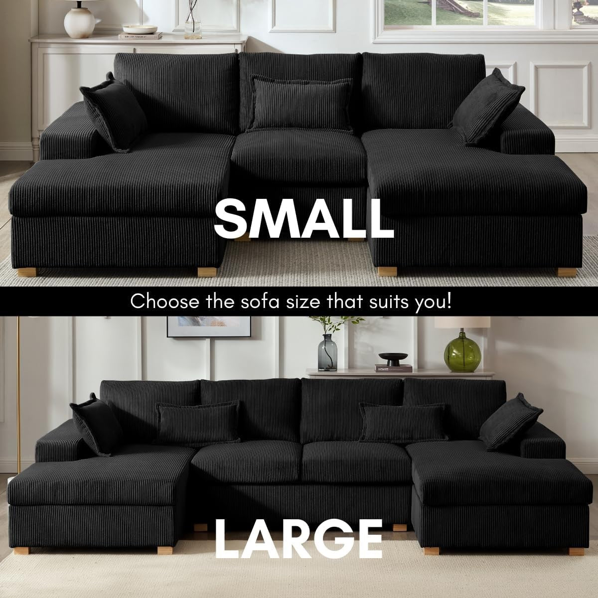 U-Shape Fabric Sofa Jumbo Cord 4-Seater Small or Large + Optional Footstool