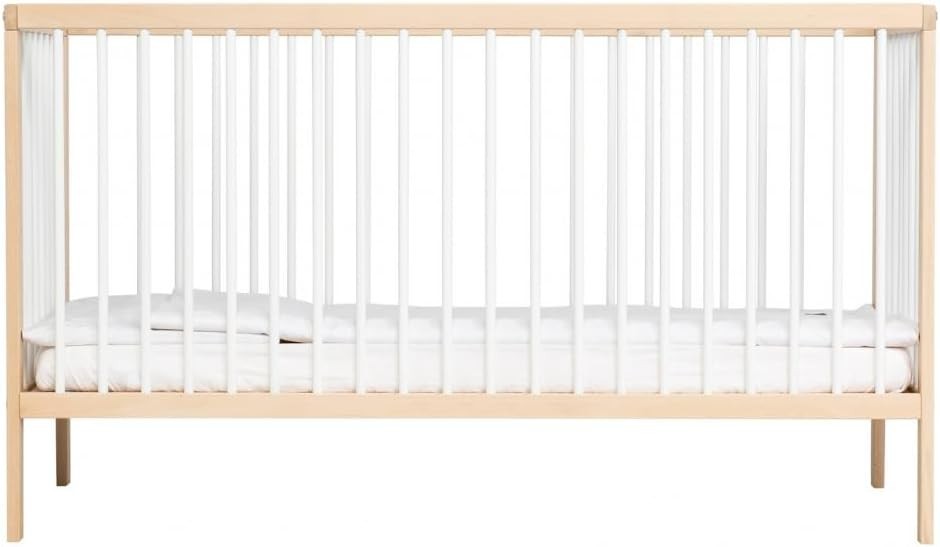 Space Saving Baby Wooden Cot Bed Adjustable Height Toddler Bed White Beech