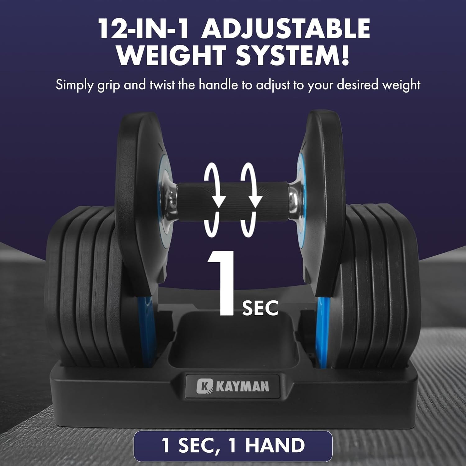 12kg Adjustable Dumbbell Pair 12-in-1 Dial System Strong Grip Home Gym