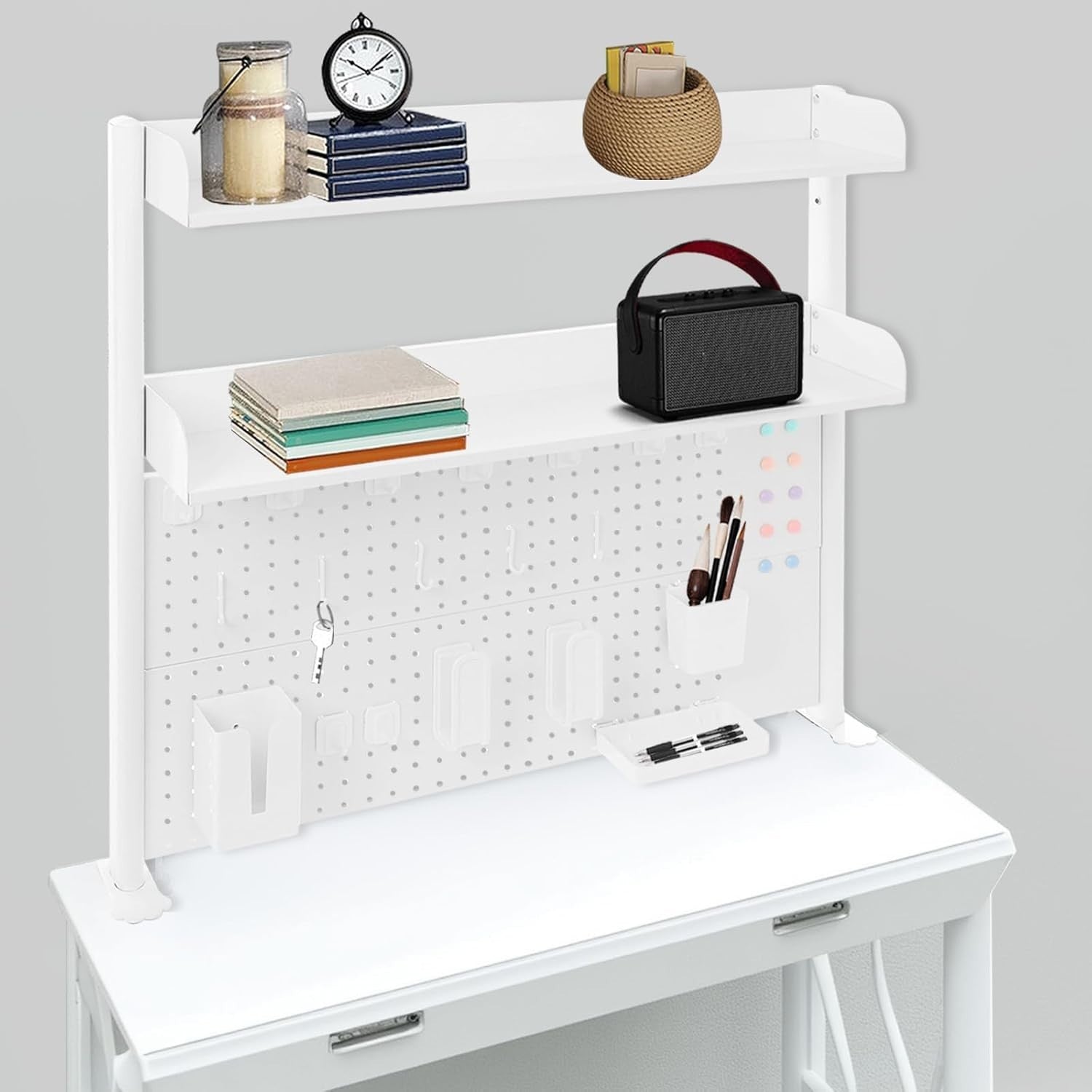 Clamp-On Desk Pegboard 100cm 2-Tier Shelf Desktop Organizer Privacy Panel