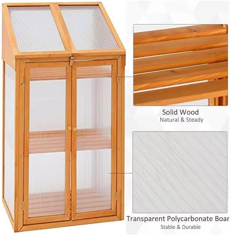 Premium Wooden Mini Greenhouse 3-Tier Cold Frame UV-Proof Adjustable Roof