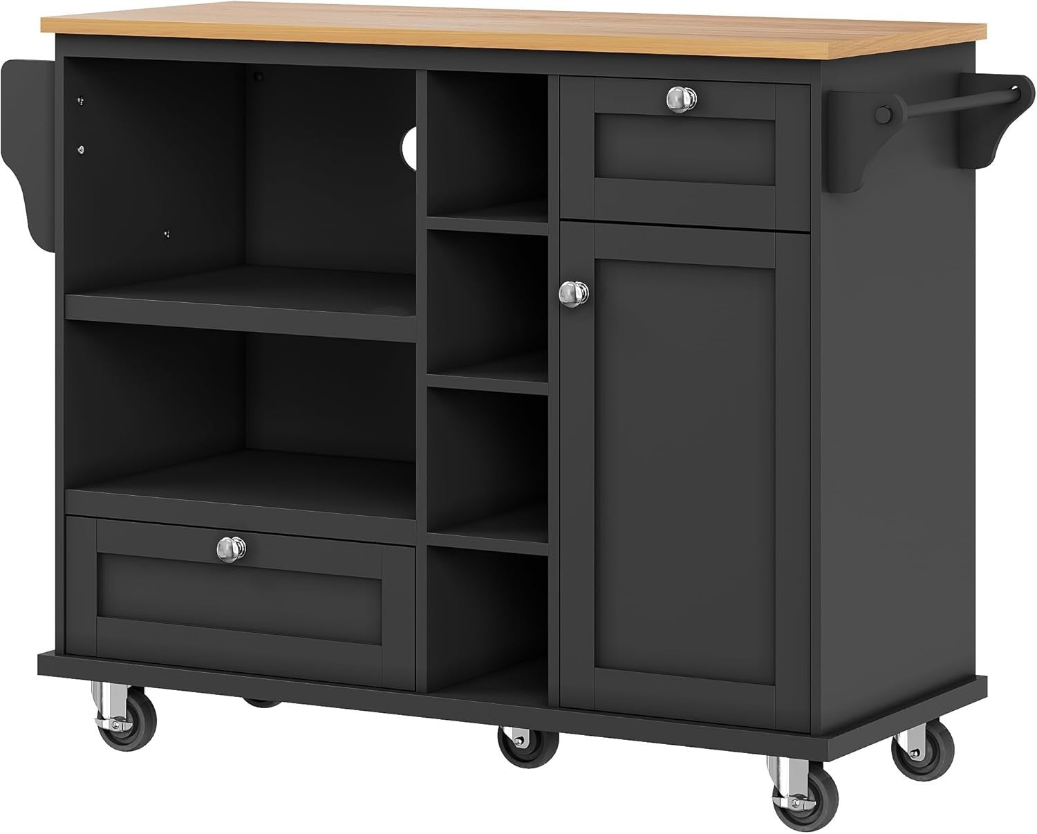Black Rolling Kitchen Island Cart 129cm Storage