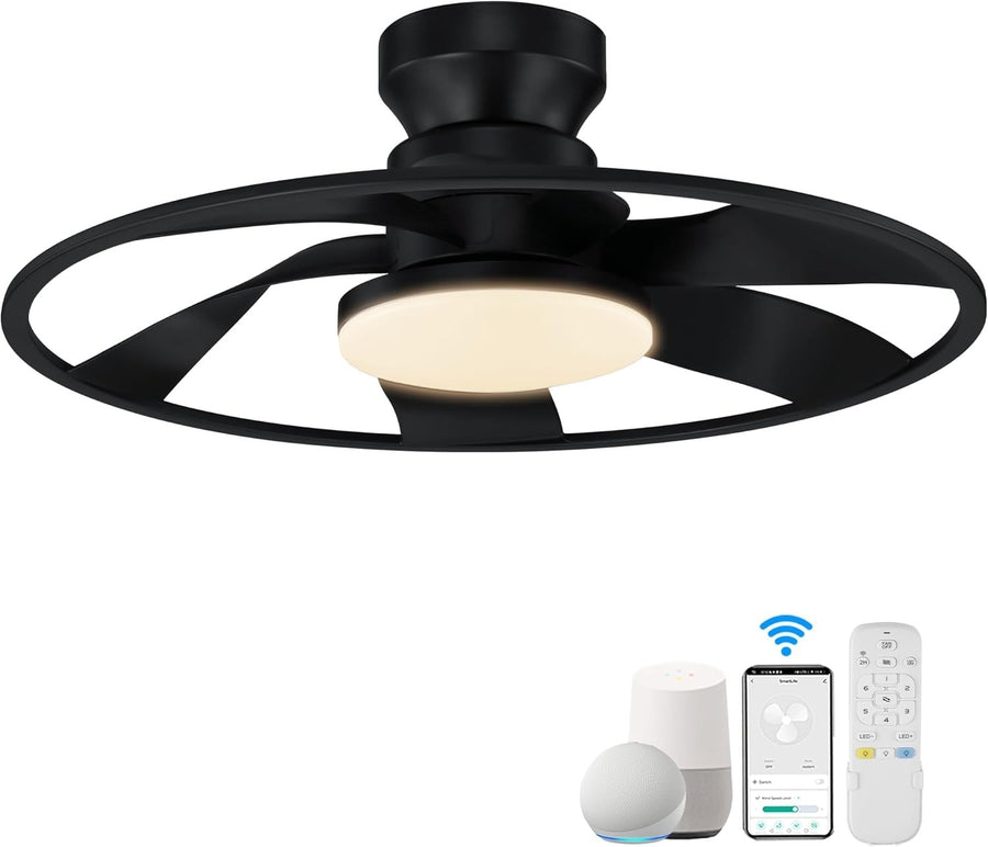 Hoenofly 22" Smart Ceiling Fan with Light, WiFi App Remote, Dimmable – Black