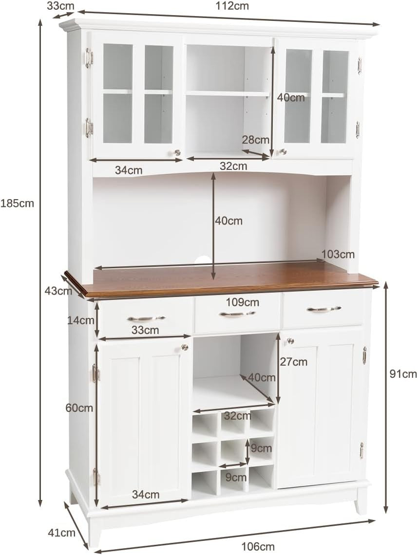 White Kitchen Storage Cabinet 4 Cabinets 3 Drawers 9 Wine Slots 185cm