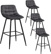 Set of 4 Dark Grey Velvet Bar Stools Rectangular Seat with Footrest 88cm