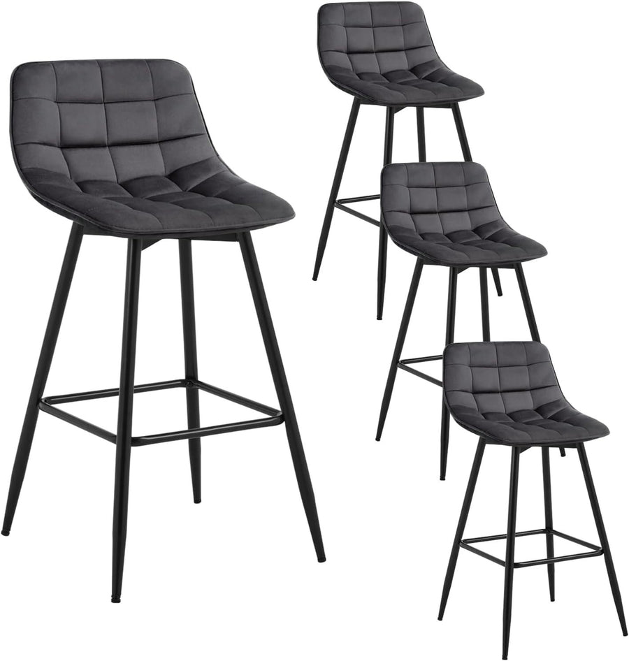 Set of 4 Dark Grey Velvet Bar Stools Rectangular Seat with Footrest 88cm