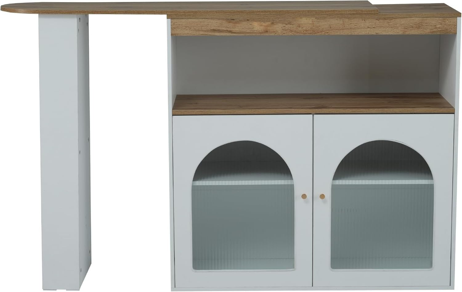 Extendable White Bar Table w/ LED Storage Cabinet Shelves 138×39×105cm Furniture