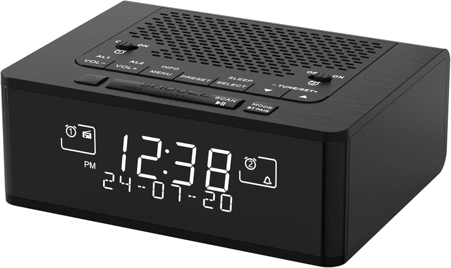DAB DAB+ FM Radio Alarm Clock Bluetooth Dual Alarm Snooze LCD Display