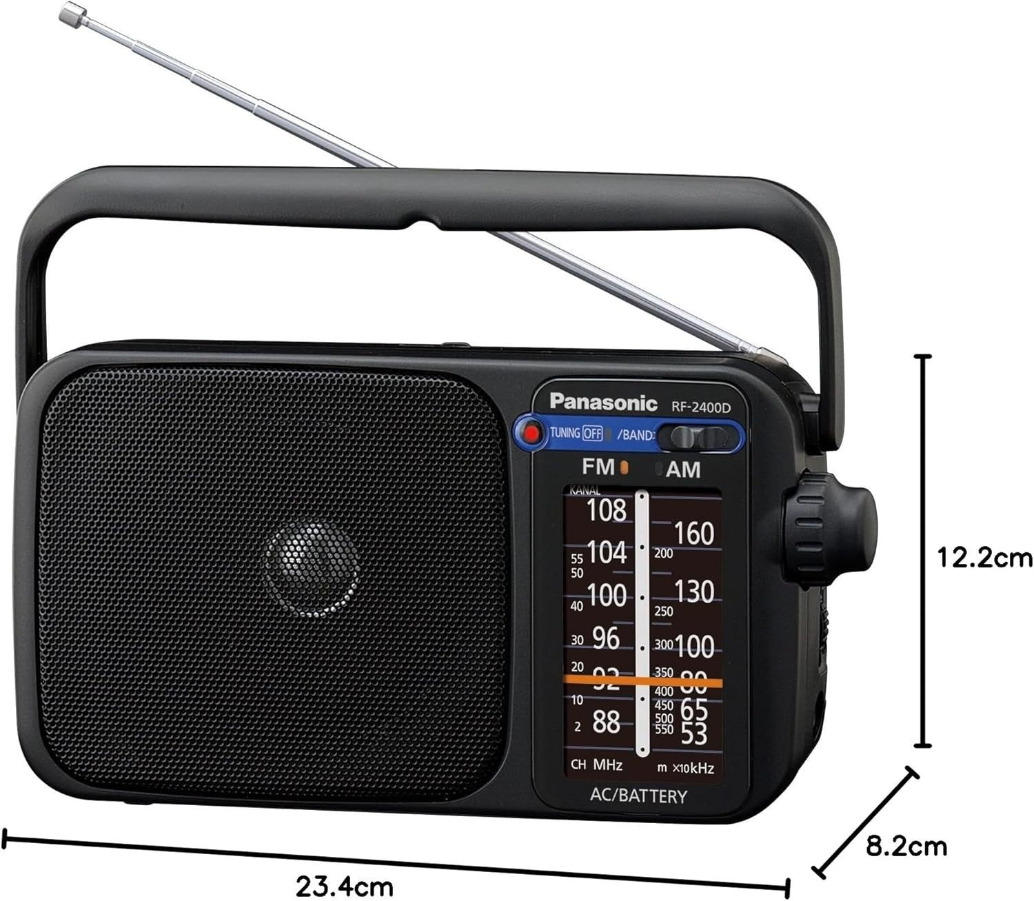 Portable FM/AM Radio Digital Tuner Large Dial Mains Battery Black