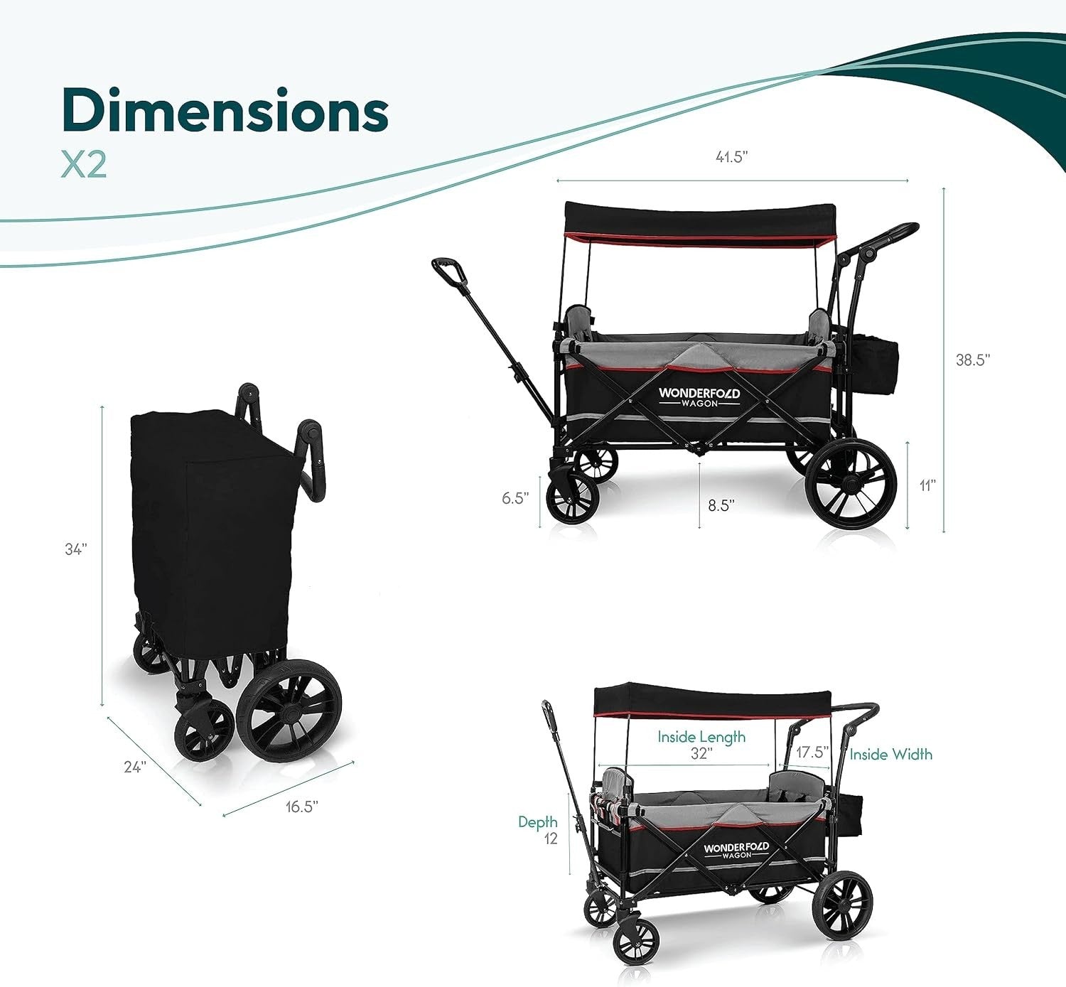 Twin Double Stroller Wagon Push Pull with Canopy Adjustable Handle 2-Seat Black