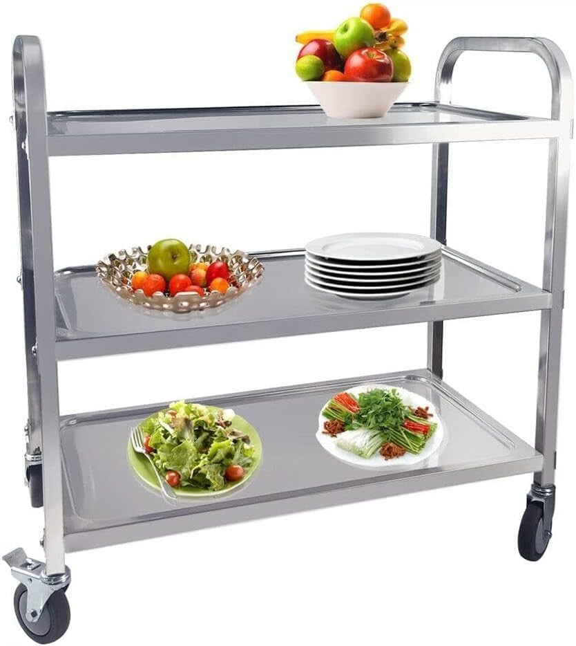 3 Tier Stainless Steel Utility Cart Rolling Serving Trolley with Wheels