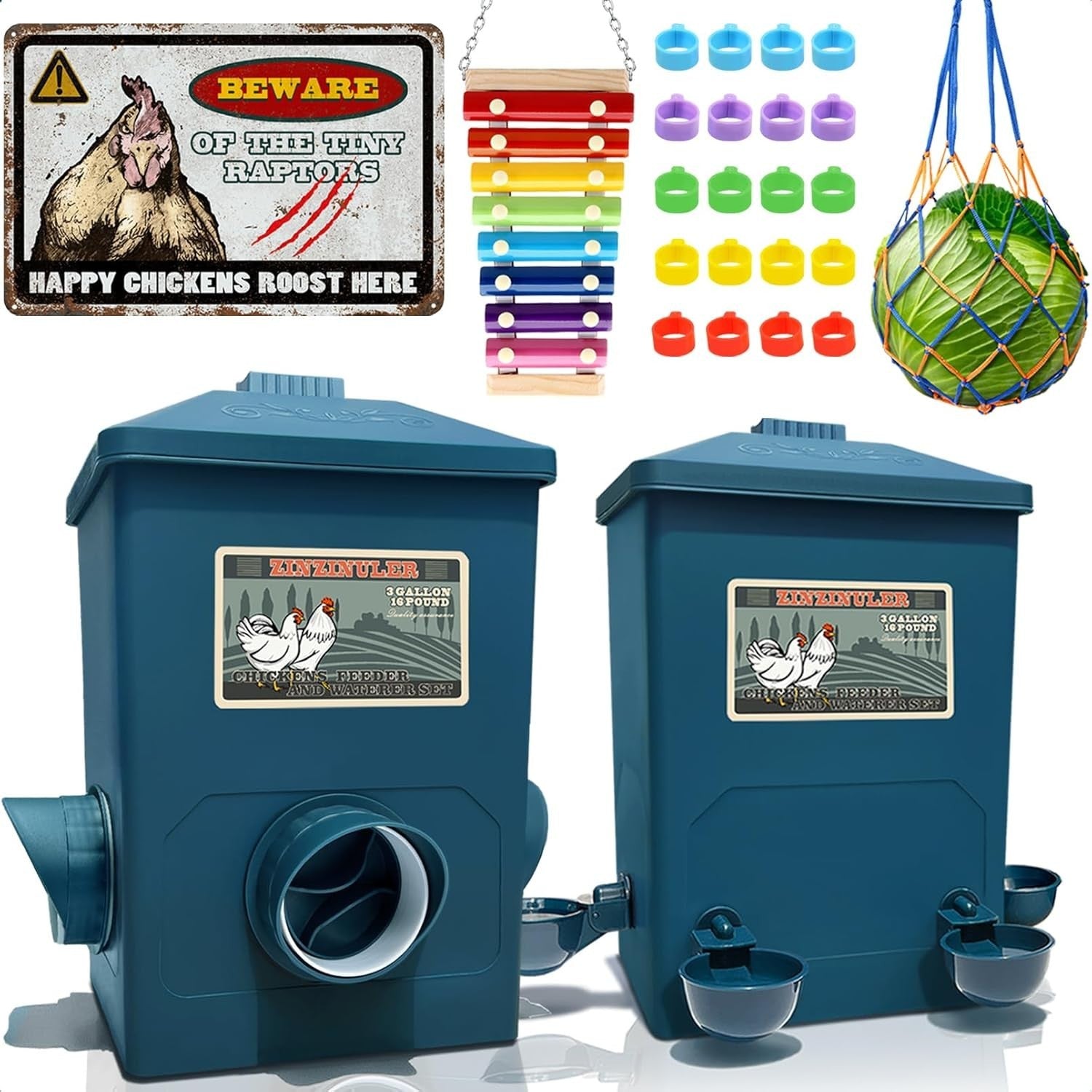 Automatic Chicken Feeder & Waterer Set 16lb 3 Gallon