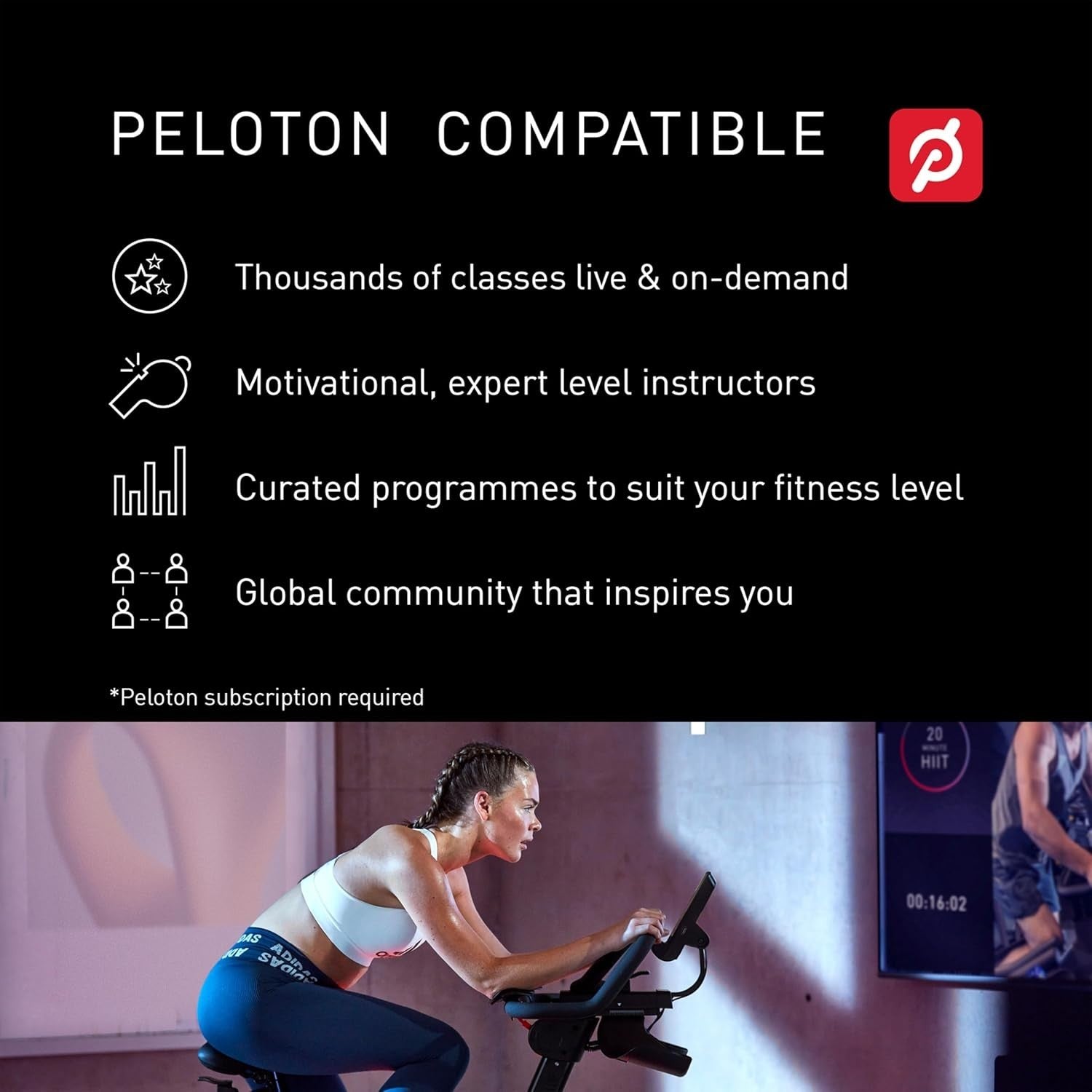 Indoor Cycling Bike 16kg Flywheel Bluetooth App Compatible 8-Level Resistance