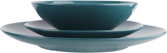 18pc Stoneware Dinnerware Set Teal Plates Bowls Service for 6