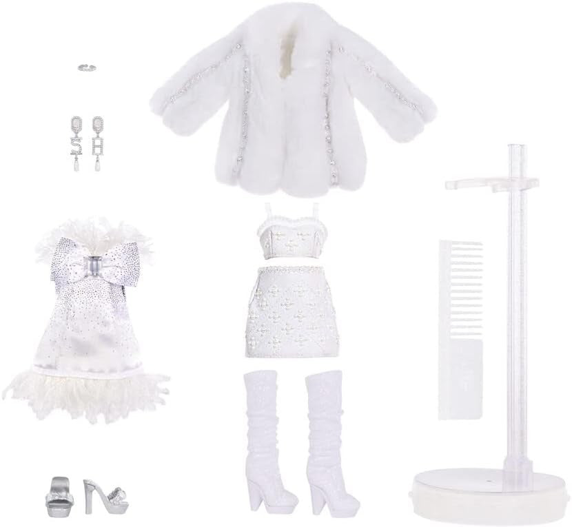 Greyscale Fashion Doll White Hair 2 Designer Outfits Articulated