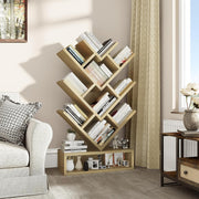 Modern Tree Bookshelf Oak Wood | 8-Tier Space-Saving Bookcase for Living Room &