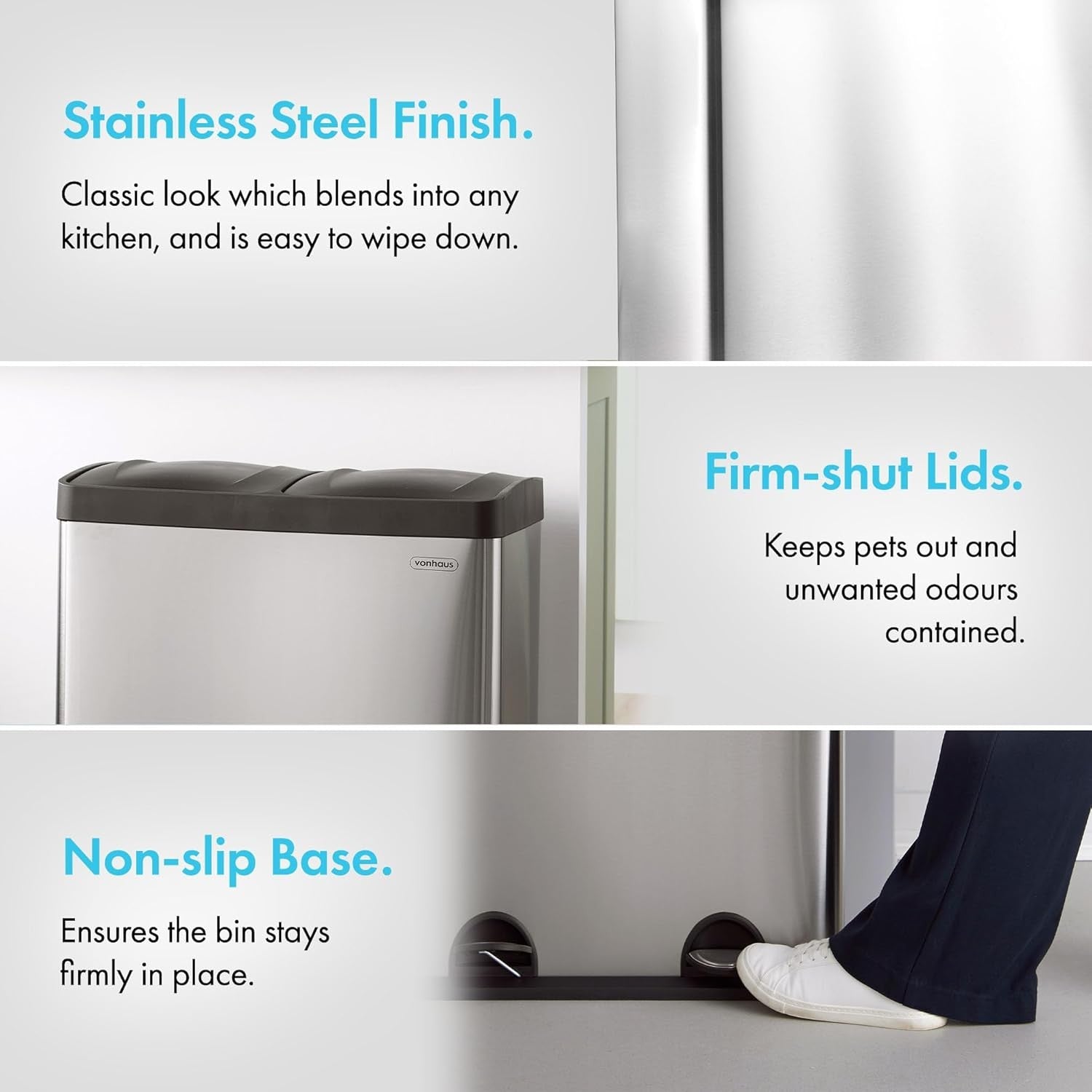 60L Dual Compartment Kitchen Bin | Touch-Free Recycling Waste Bin