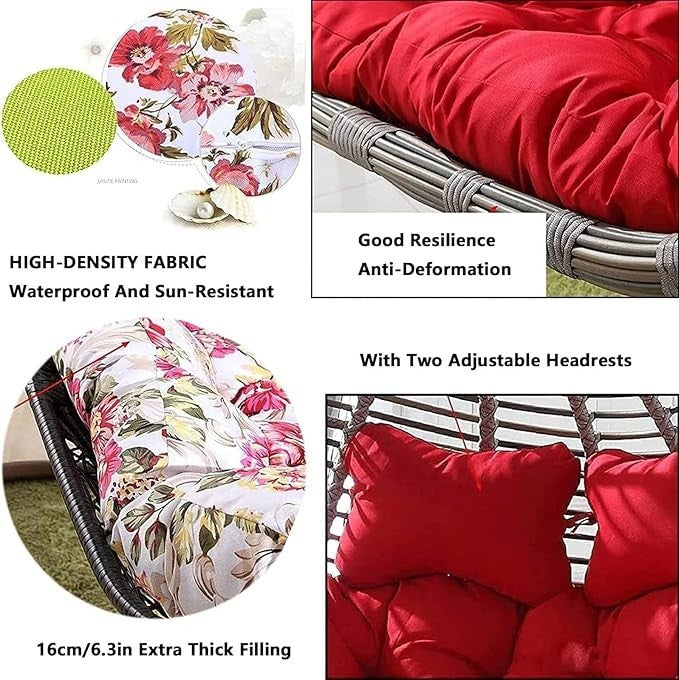 2 Seater Egg Chair Cushion Waterproof Swing Hammock Pad Thick Outdoor Seat