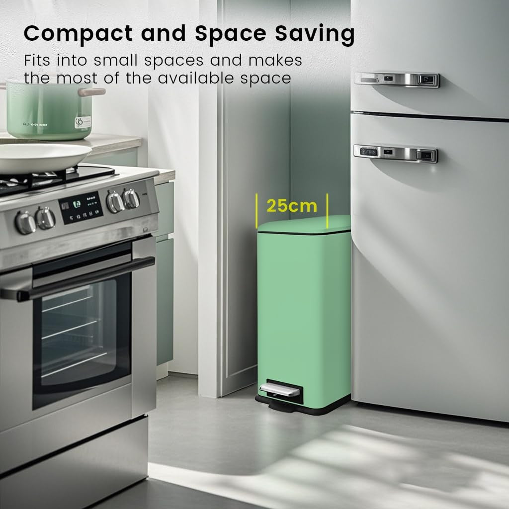 30L Kitchen Pedal Bin Soft Close Stainless Steel Green