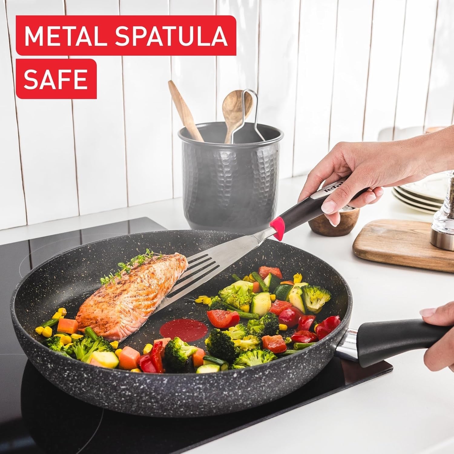 28cm Stone Black Non Stick Durable Coating Metal Safe Frying Pan Induction Safe