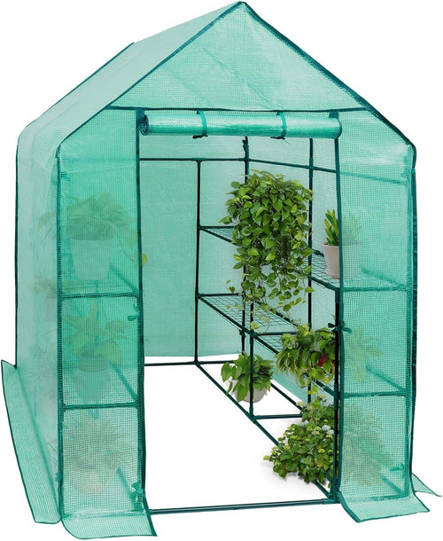 Walk-In Greenhouse 6 Shelves | Reinforced PE Cover | Steel Frame | Roll-Up Door