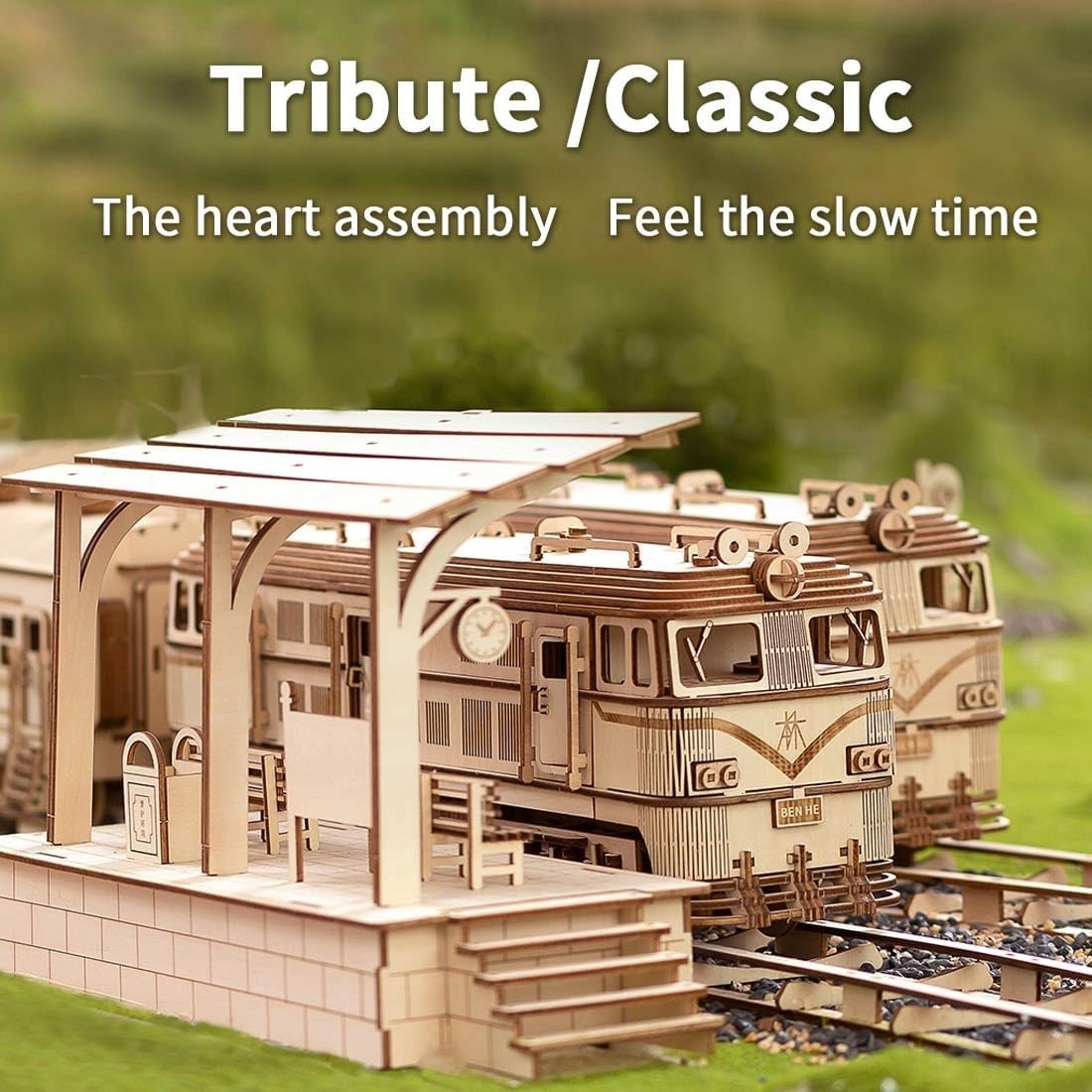 2313PCS 3D Wooden Train Puzzle Kit with Electric Drive – Large DIY Model