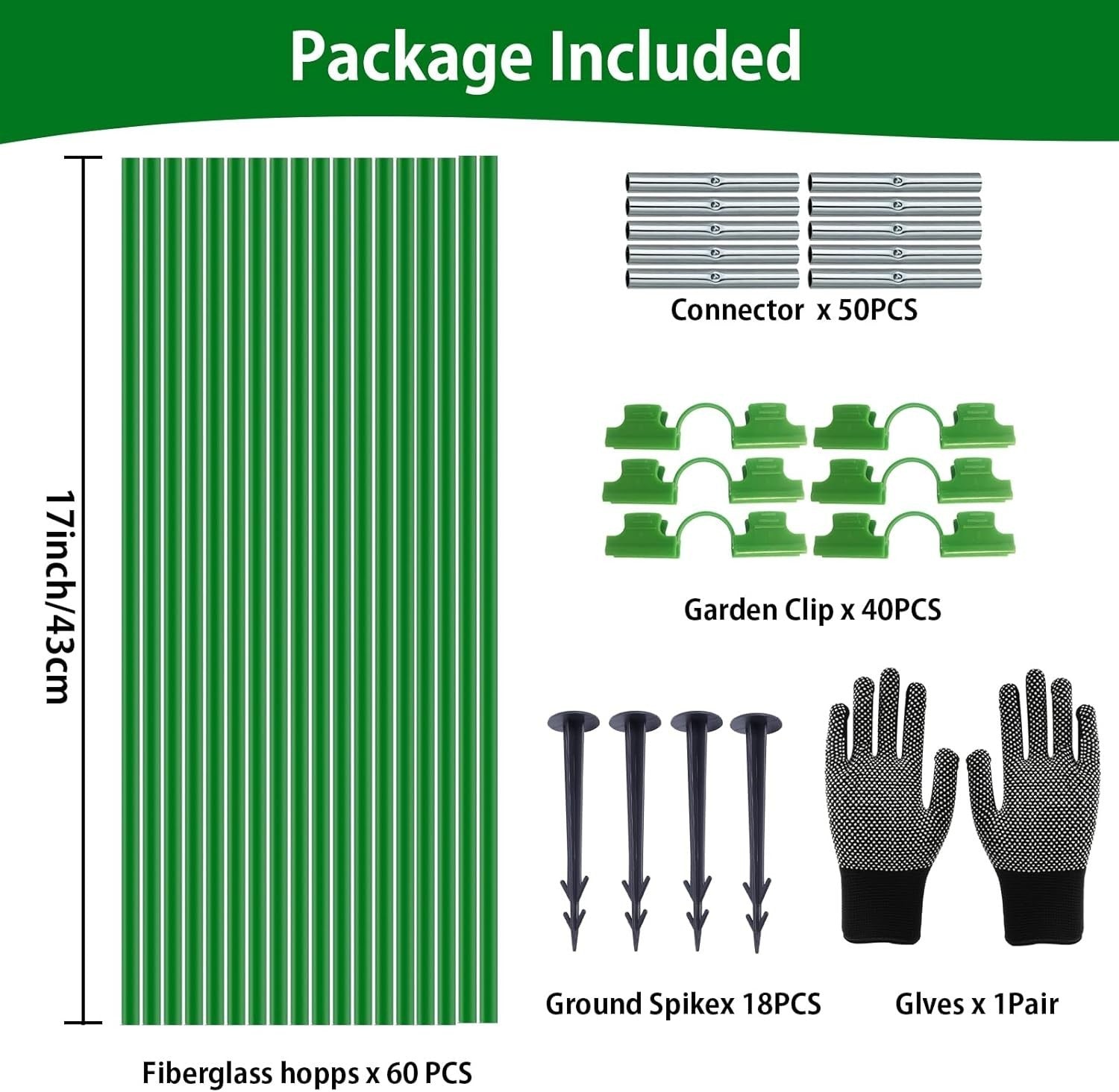 60pcs Garden Hoops for Raised Beds Fiberglass Plant Stakes Grow Tunnel Set