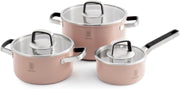 6Pcs Dusky Pink Stainless Steel Cookware Pot Set with Glass Lids Induction Safe
