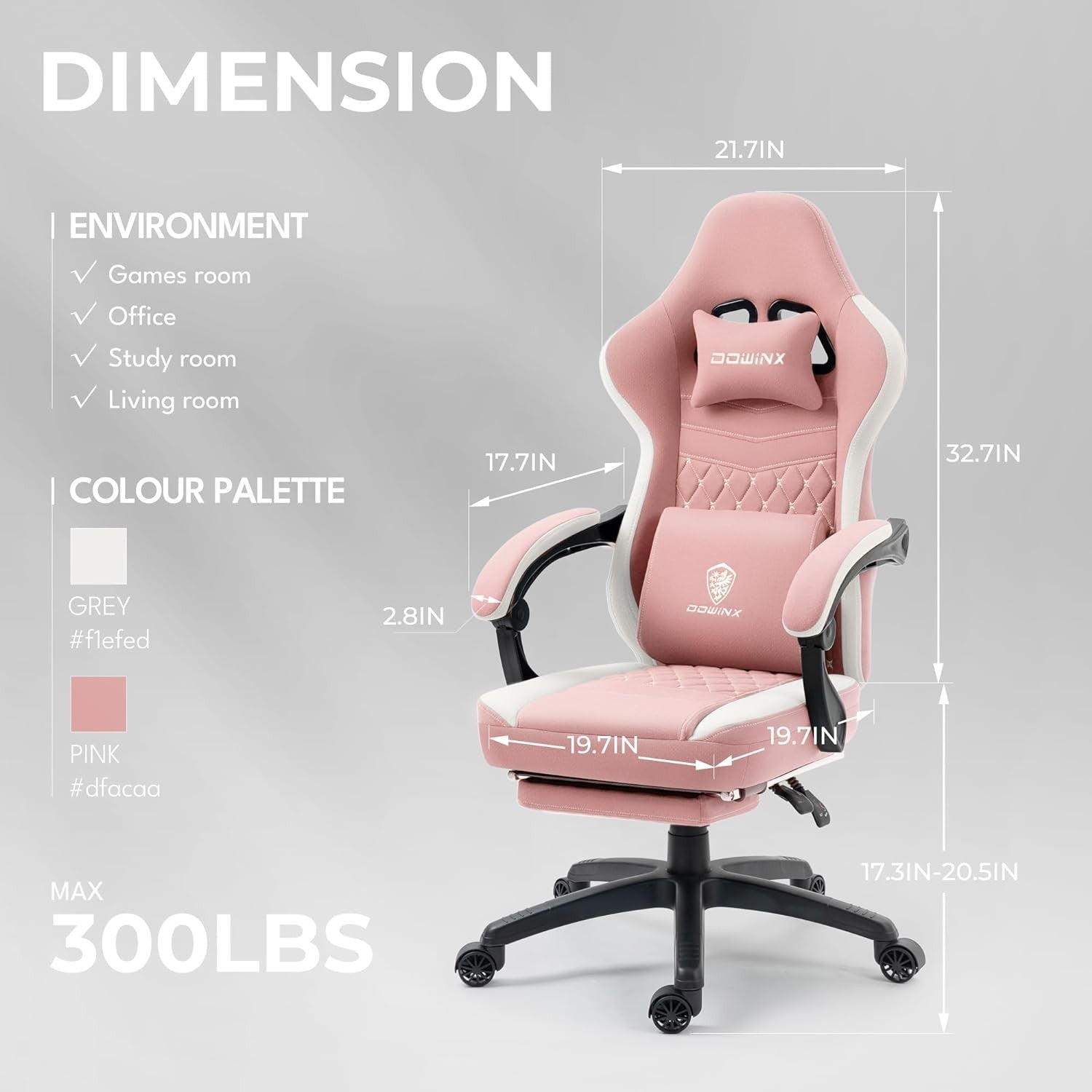 Massage Gaming Chair Fabric Recliner w/ Footrest 150kg Pink