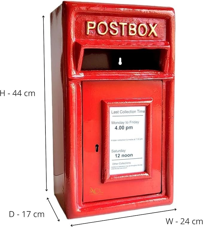 Lockable Cast Iron Wall Post Box Red | Weatherproof Mailbox | Heavy Duty 44x17cm
