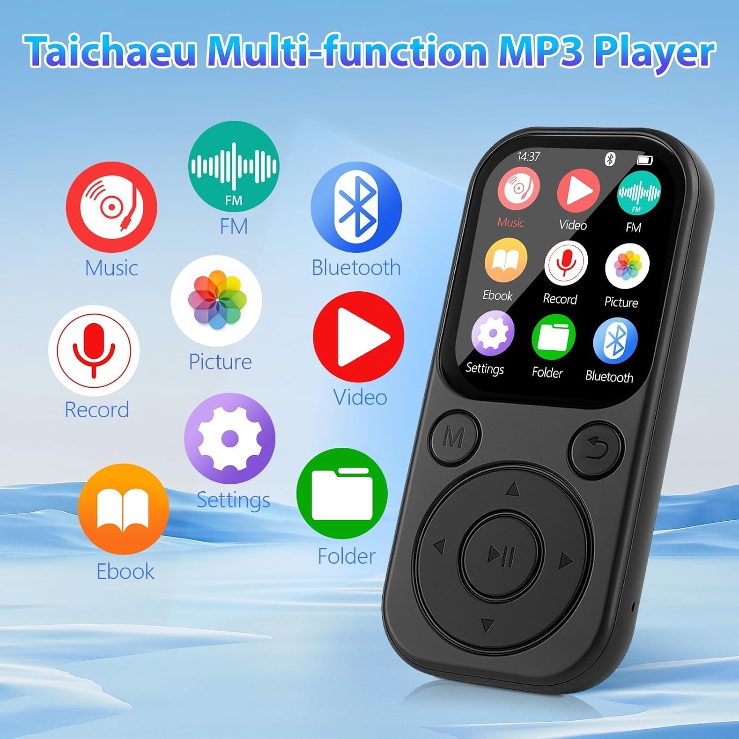 64GB MP3 Player Bluetooth 5.3 Black 2.0" Screen FM Radio 512GB