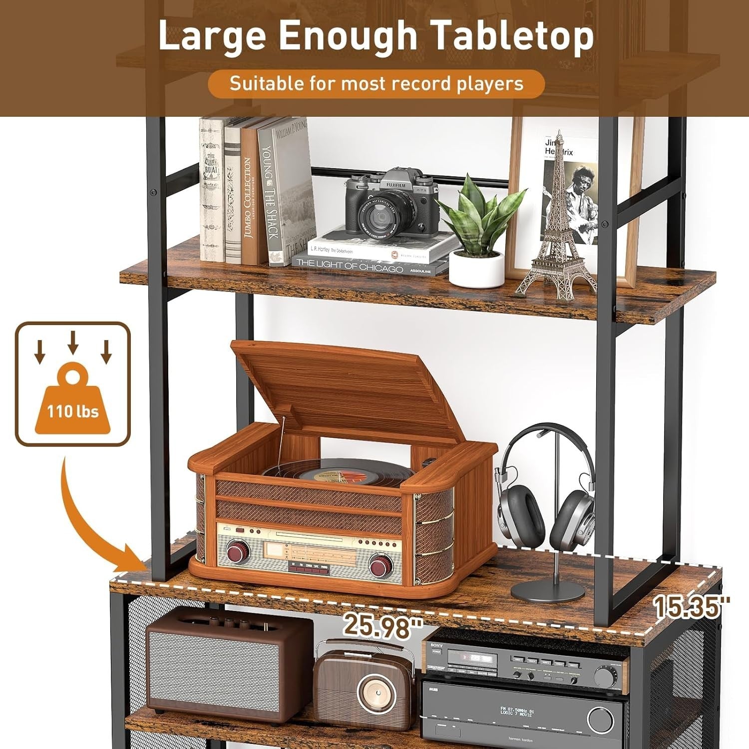 5 Tier Record Player Stand Vinyl Storage Rack Holds 400+ Albums